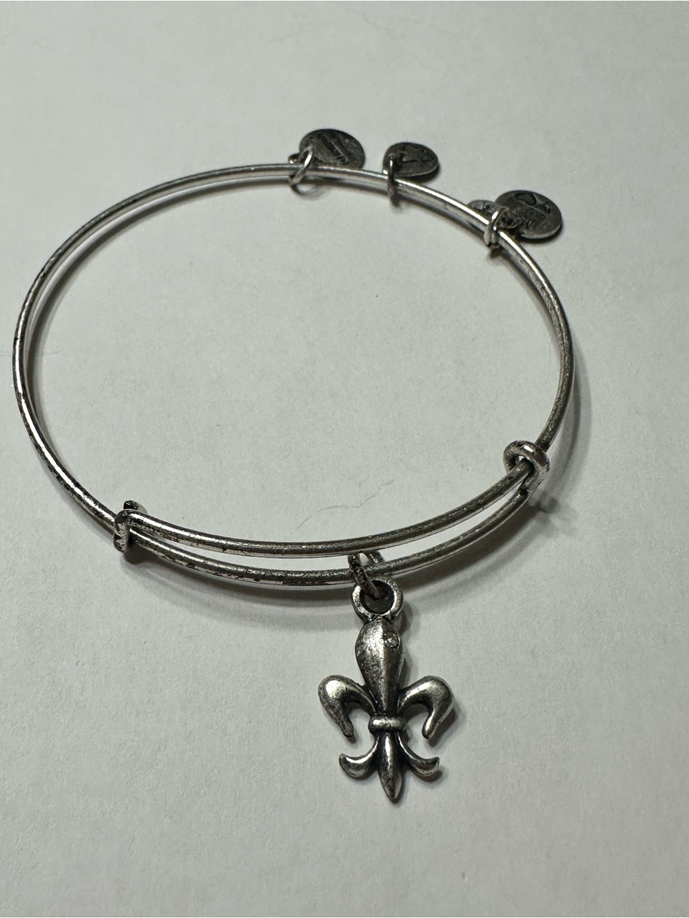 Alex and Ani Silver Fleur-de-Lis Charm Bangle Bracelet